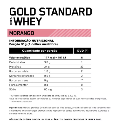 Gold Standard 100% Whey Protein 907g On Optimum Nutrition Sabor morango + Coqueteleira Exclusiva On