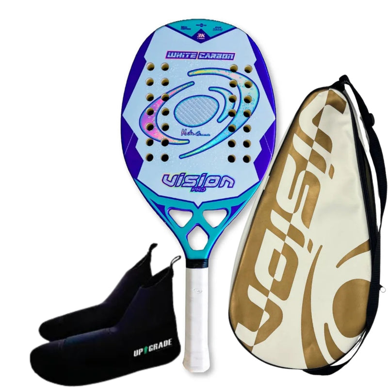 Raquete Beach Tennis Vision White Carbon 25 - Marília Câmara + Sapatilha Exclusiva NEOPREME UPGRADE MULTISPORTS