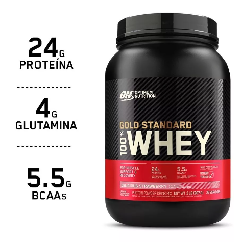 Gold Standard 100% Whey Protein 907g On Optimum Nutrition Sabor morango + Coqueteleira Exclusiva On