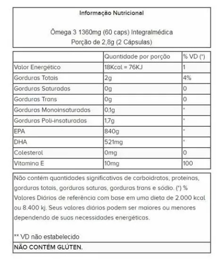 Ômega 3 Integralmédica 1360 em Cápsulas - 60 Cápsulas Natural